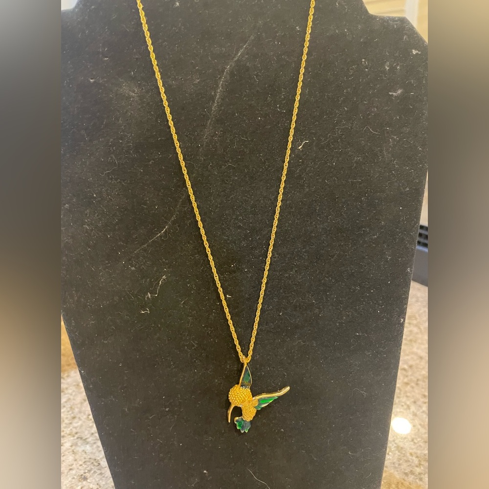 Hummingbird bird pendant with gold chain